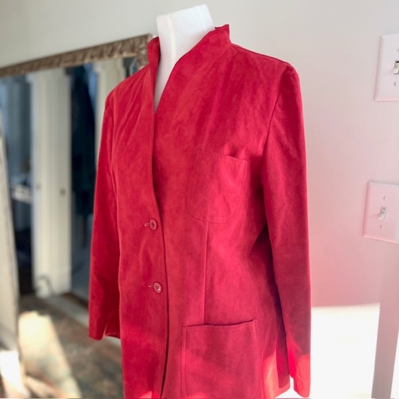 Halston Sportswear Ultra Suede Cherry Red Jacket Vintage - Picture 6 of 8